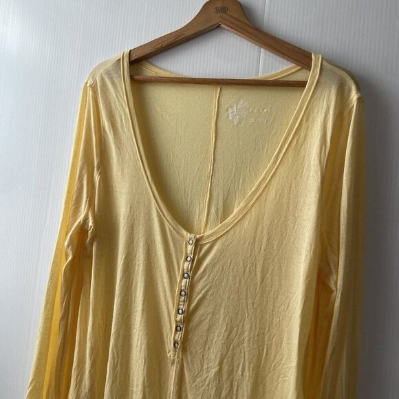 Anthropologie Pilcro Modal Yellow Ruched Sleeves Boho Semi Sheer Top Sz L - Picture 13 of 15